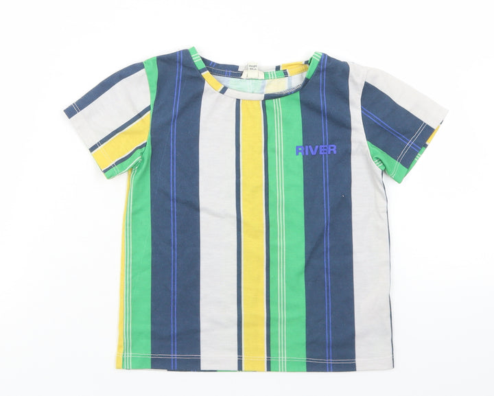 River Island Boys Multicoloured Striped Polyester Basic T-Shirt Size 2-3 Years Crew Neck