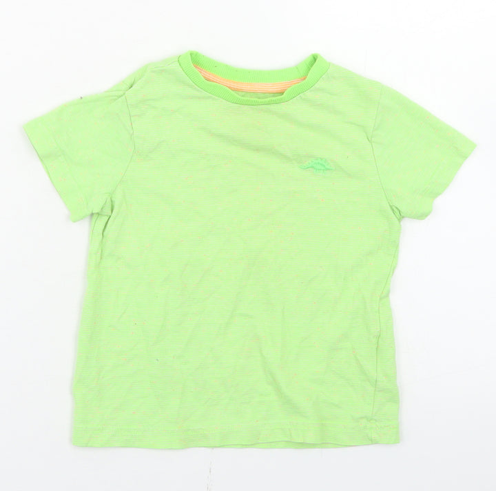 F&F Boys Green Striped Cotton Basic T-Shirt Size 18-24 Months Crew Neck  - dinosaur