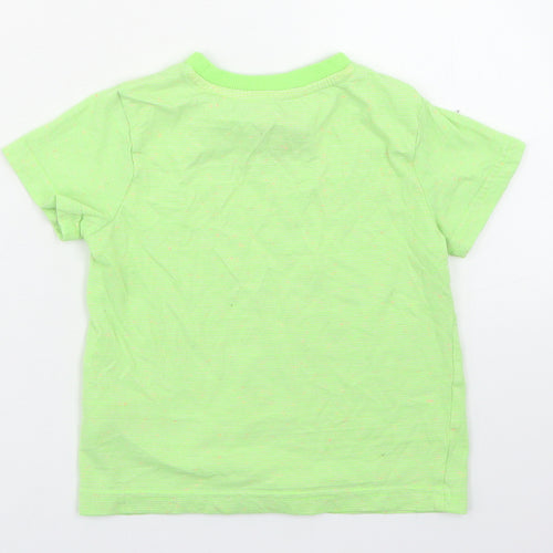F&F Boys Green Striped Cotton Basic T-Shirt Size 18-24 Months Crew Neck  - dinosaur