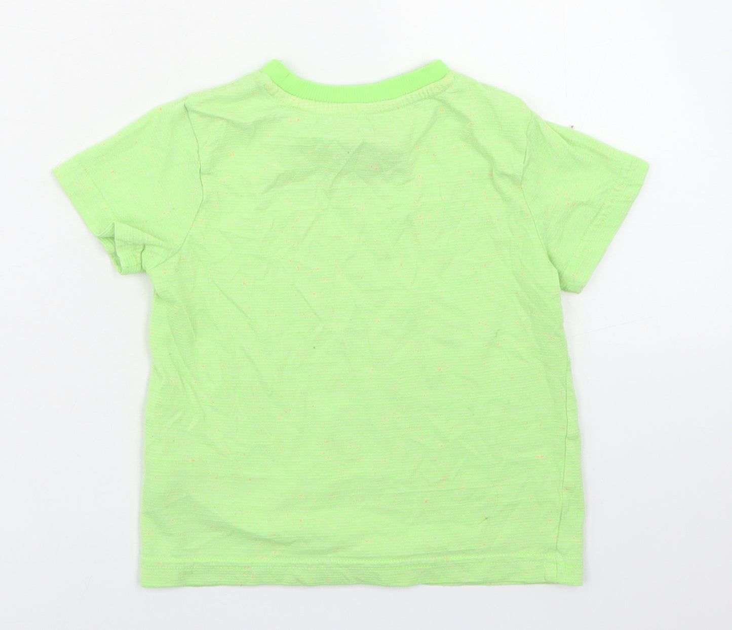 F&F Boys Green Striped Cotton Basic T-Shirt Size 18-24 Months Crew Neck  - dinosaur