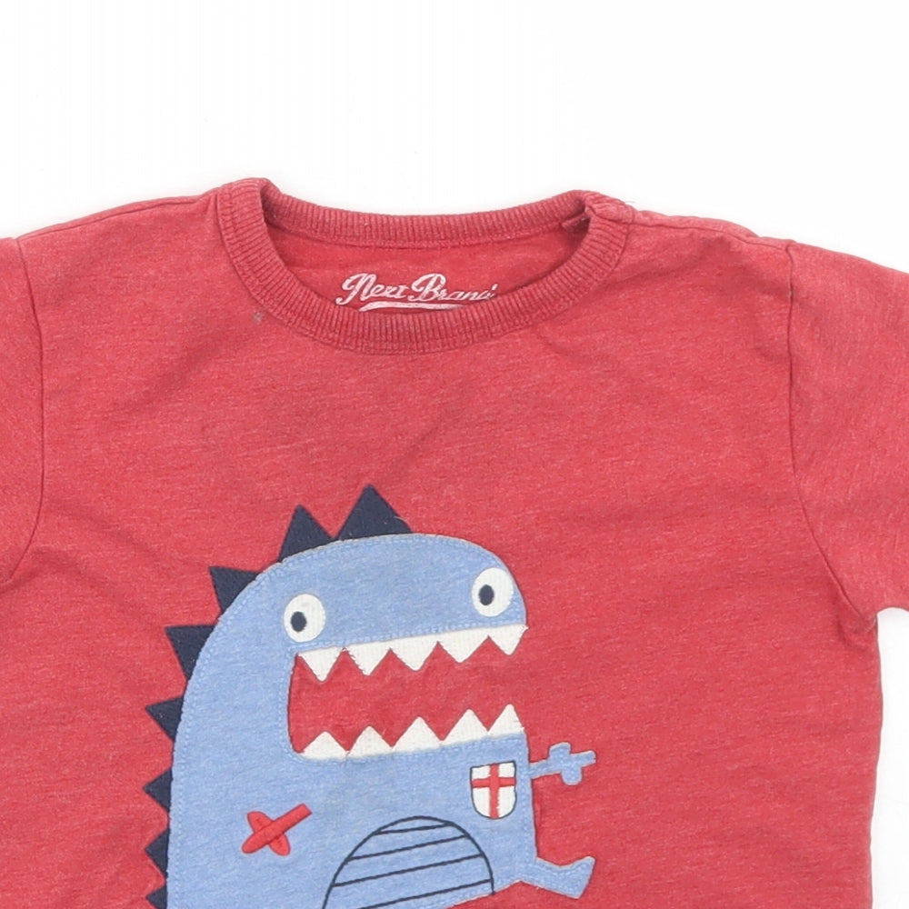 NEXT Boys Red  Cotton Basic T-Shirt Size 2-3 Years Crew Neck  - Dinosaur Football