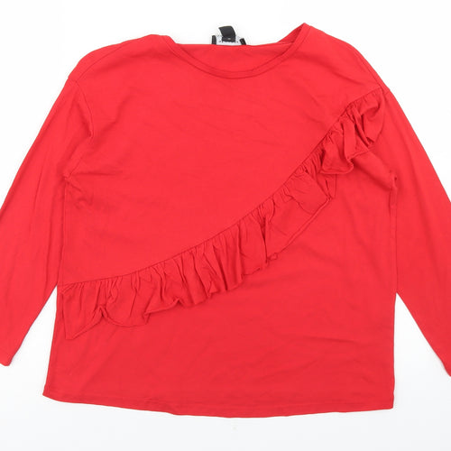 New Look Womens Red  Modal Basic T-Shirt Size 12 Round Neck