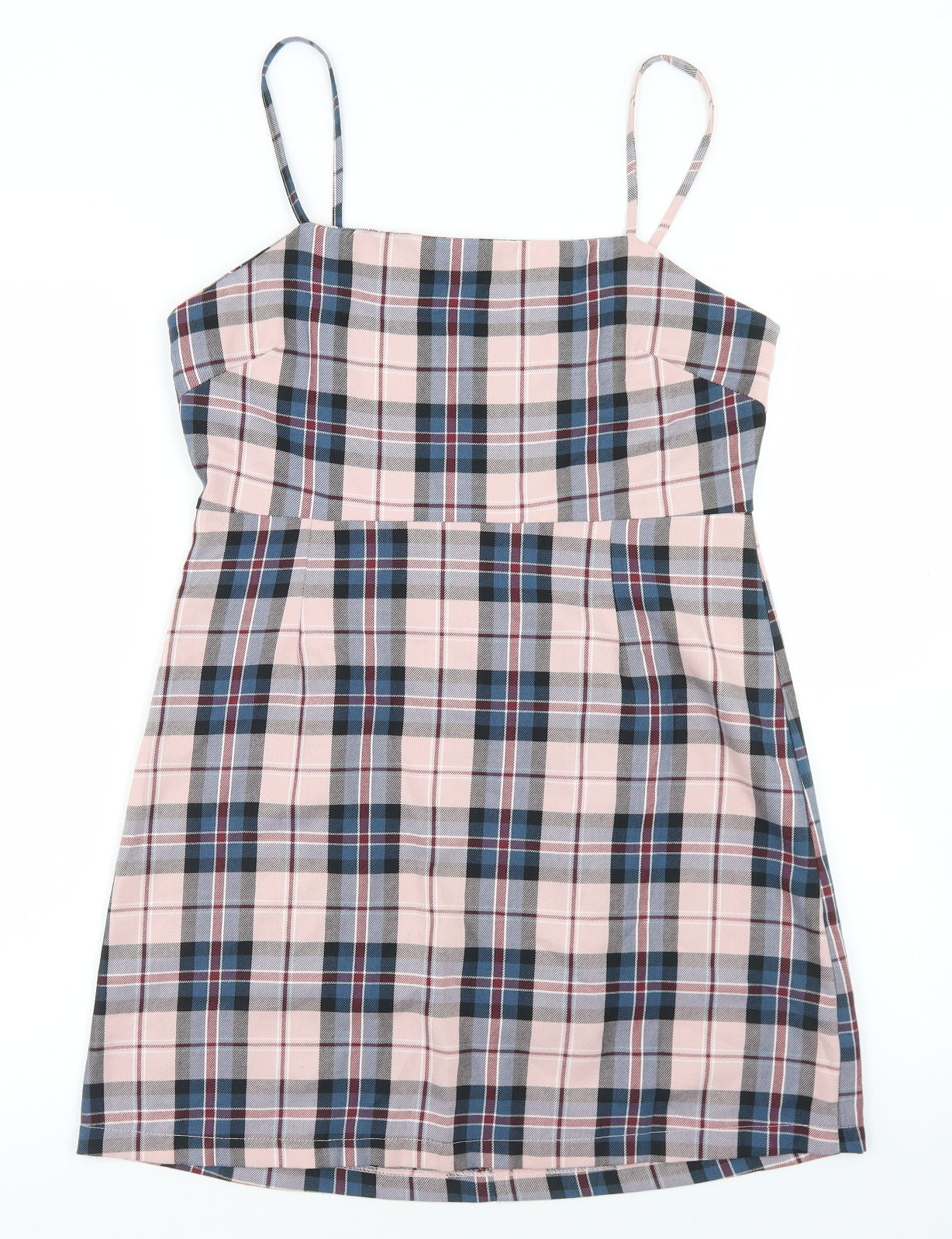 Primark Womens Pink Plaid Polyester Pencil Dress  Size 12  Square Neck Zip