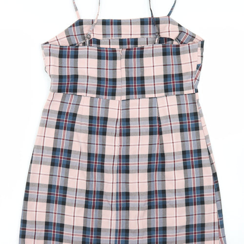 Primark Womens Pink Plaid Polyester Pencil Dress  Size 12  Square Neck Zip
