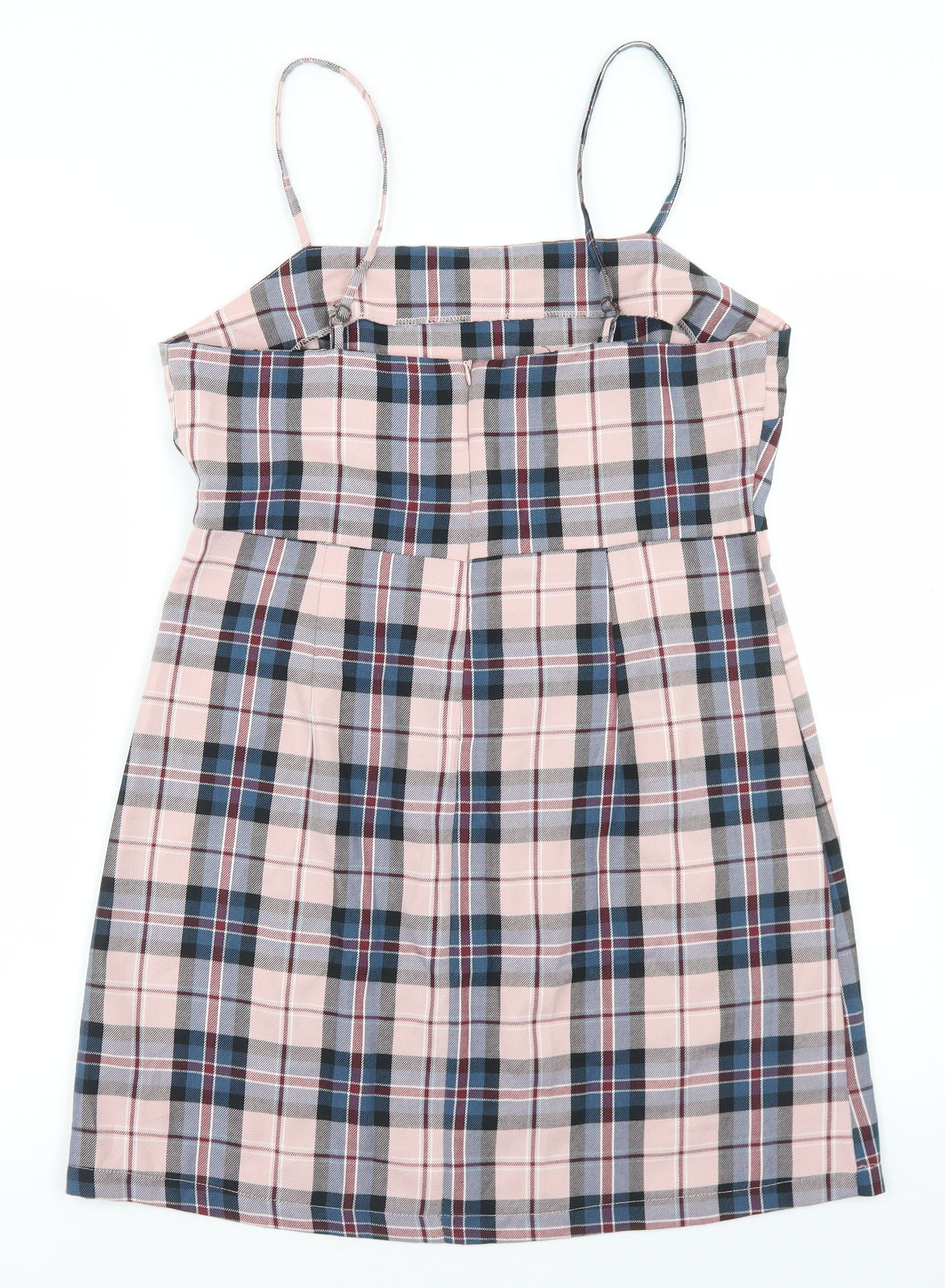 Primark Womens Pink Plaid Polyester Pencil Dress  Size 12  Square Neck Zip
