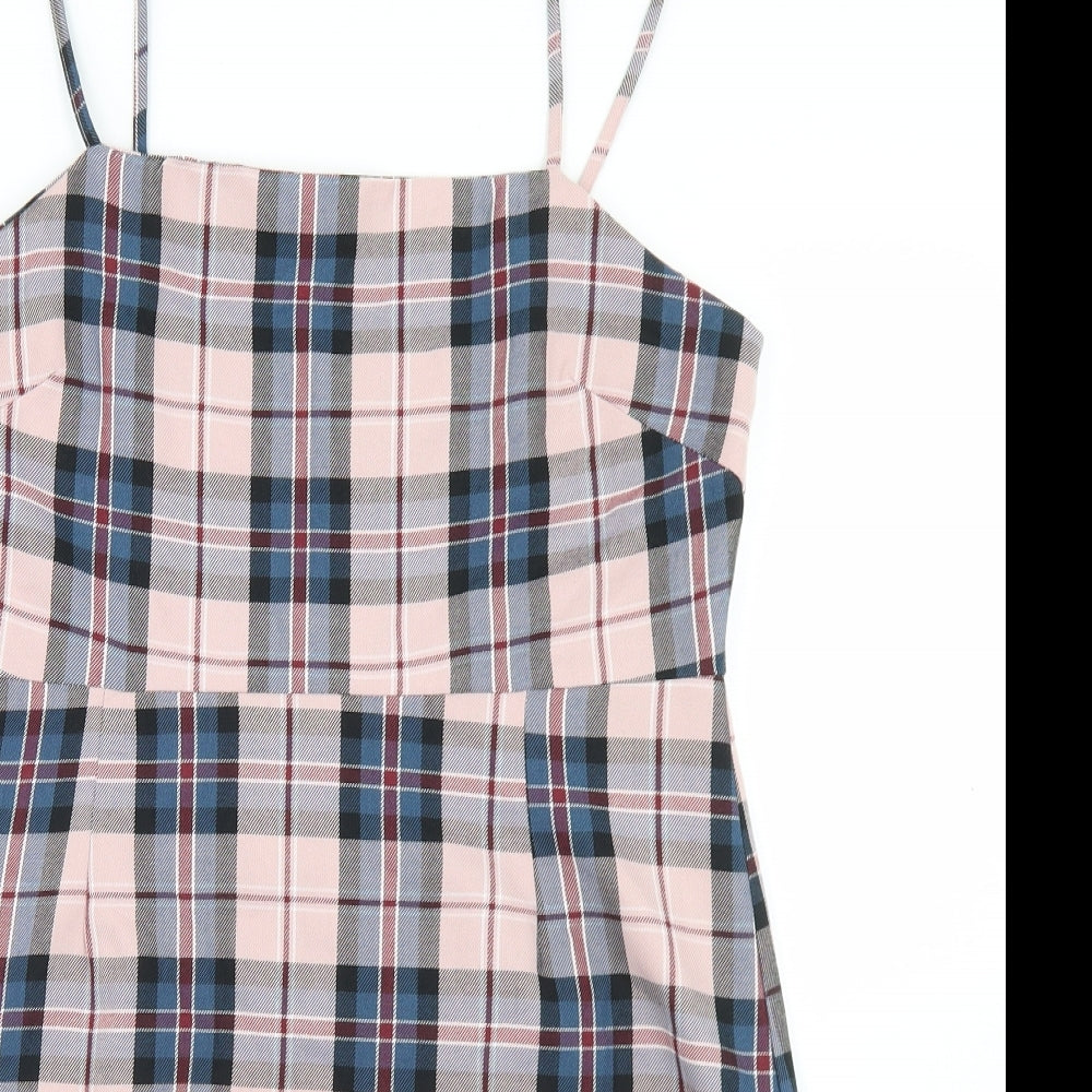Primark Womens Pink Plaid Polyester Pencil Dress  Size 12  Square Neck Zip