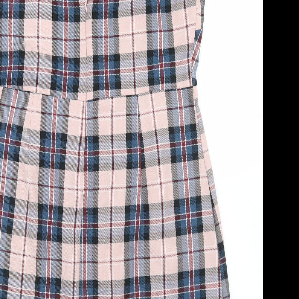 Primark Womens Pink Plaid Polyester Pencil Dress  Size 12  Square Neck Zip