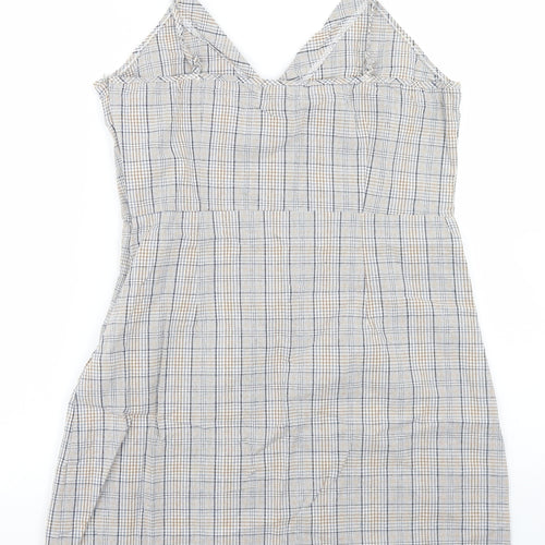 QED London Womens Beige Plaid Cotton Pencil Dress  Size 12  V-Neck Zip