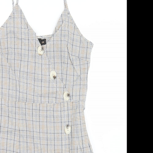 QED London Womens Beige Plaid Cotton Pencil Dress  Size 12  V-Neck Zip