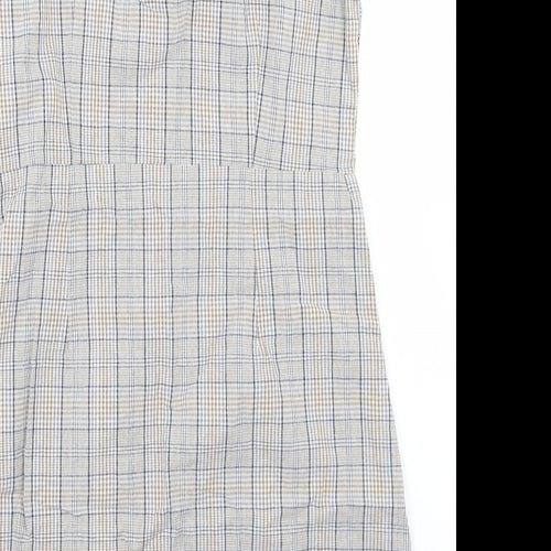 QED London Womens Beige Plaid Cotton Pencil Dress  Size 12  V-Neck Zip