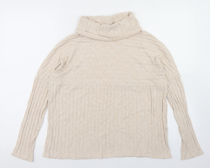 TU Womens Beige Viscose Basic T-Shirt Size 10 Roll Neck