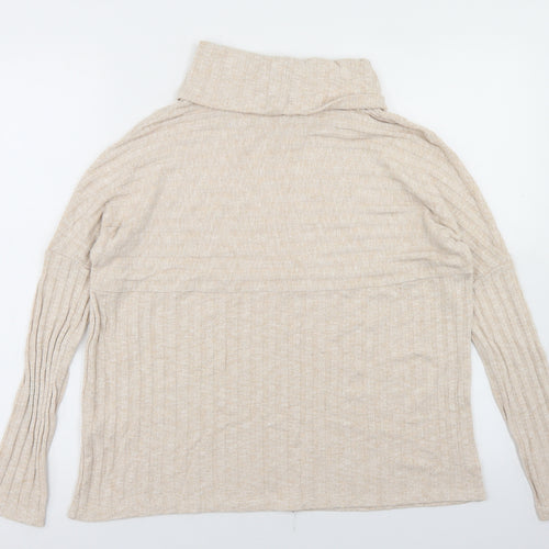 TU Womens Beige  Viscose Basic T-Shirt Size 10 Roll Neck