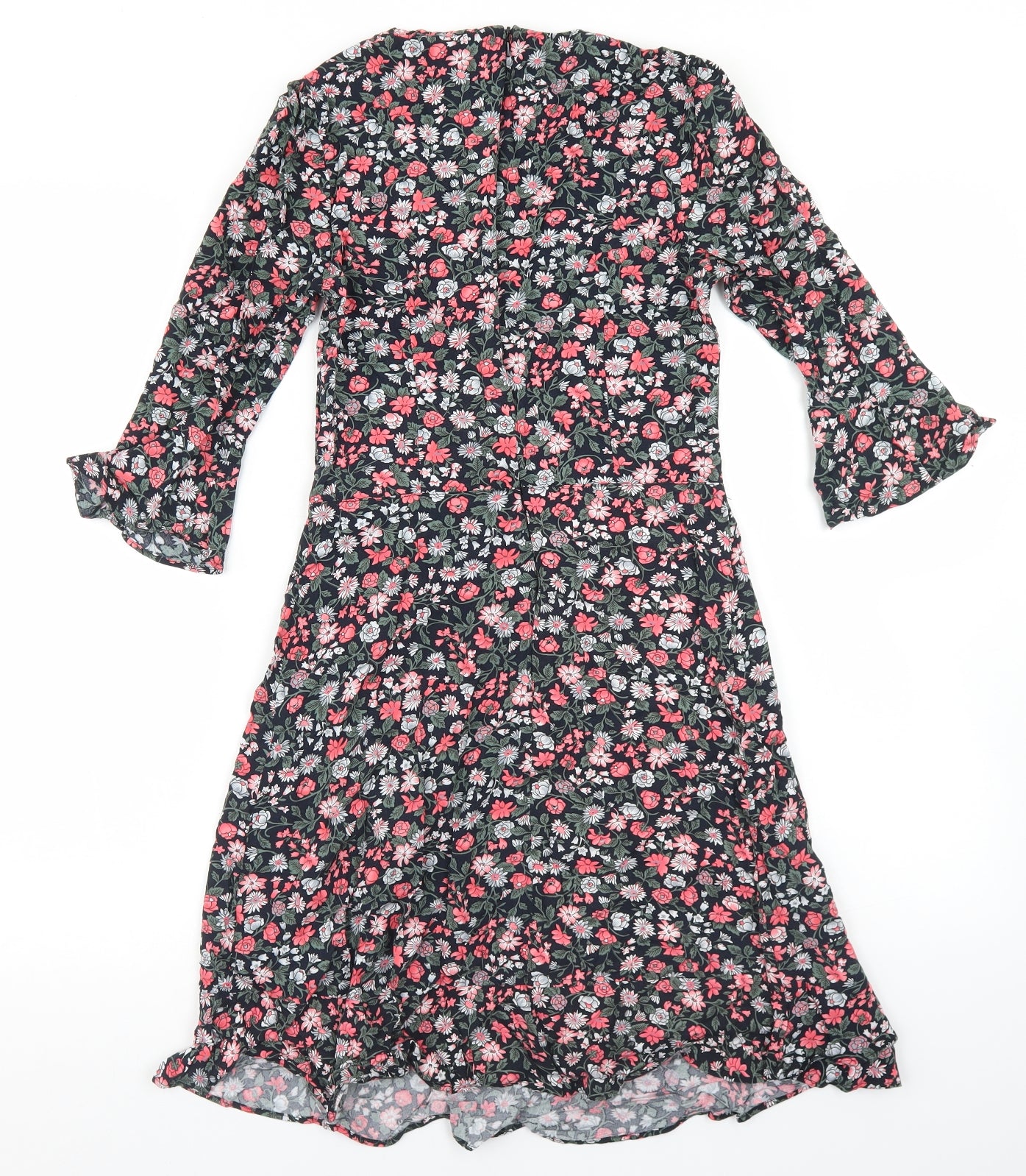 Oasis Womens Black Floral Viscose Fit & Flare  Size 6  Round Neck Zip