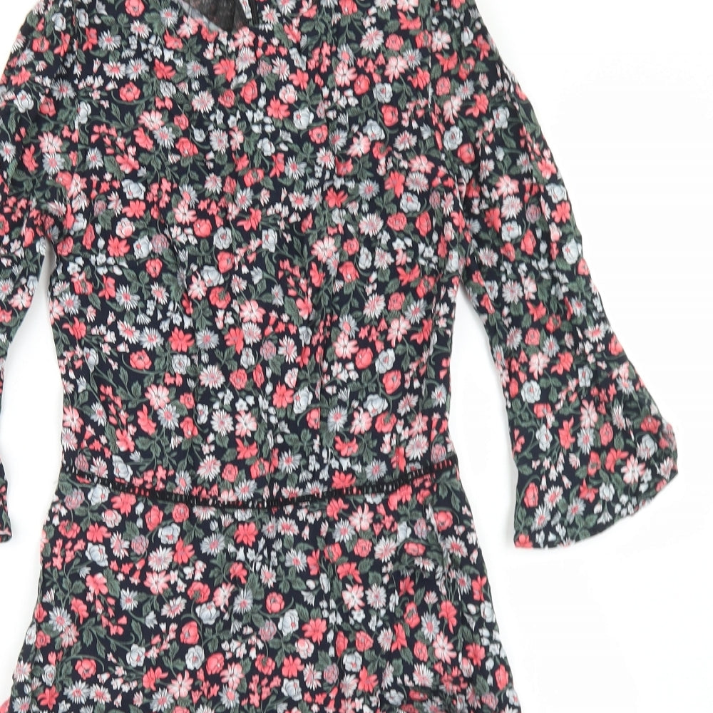 Oasis Womens Black Floral Viscose Fit & Flare  Size 6  Round Neck Zip