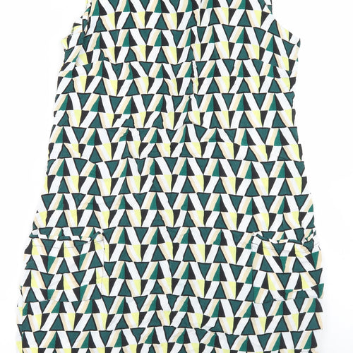 Dorothy Perkins Womens Green Geometric Viscose A-Line  Size 12  Round Neck Zip