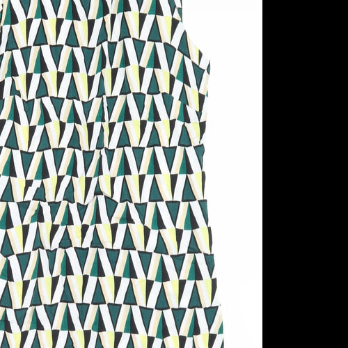 Dorothy Perkins Womens Green Geometric Viscose A-Line  Size 12  Round Neck Zip
