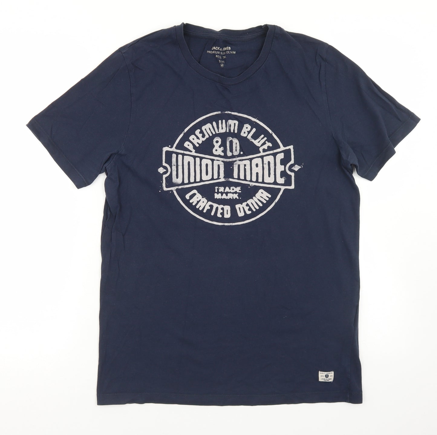 JACK & JONES Mens Blue  Cotton  T-Shirt Size M Crew Neck