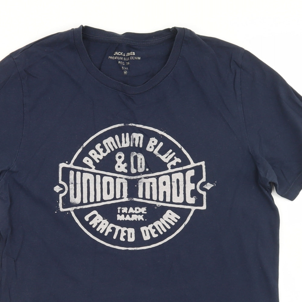 JACK & JONES Mens Blue  Cotton  T-Shirt Size M Crew Neck