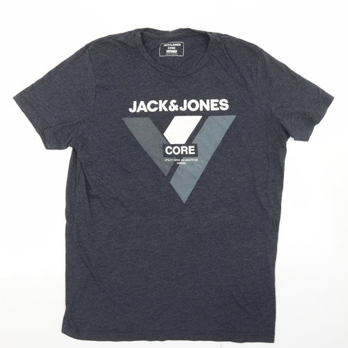 JACK & JONES Mens Blue  Cotton  T-Shirt Size M Crew Neck