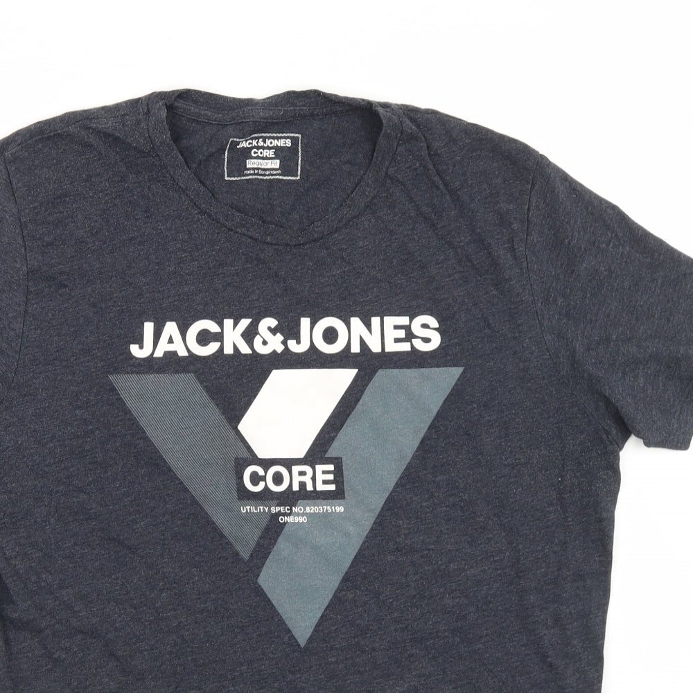 JACK & JONES Mens Blue  Cotton  T-Shirt Size M Crew Neck