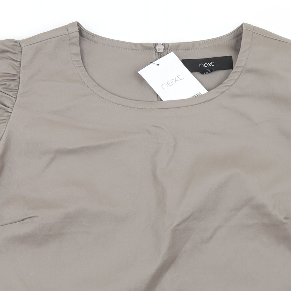 NEXT Womens Beige  Viscose Basic Blouse Size 16 Round Neck - Puff Sleeve