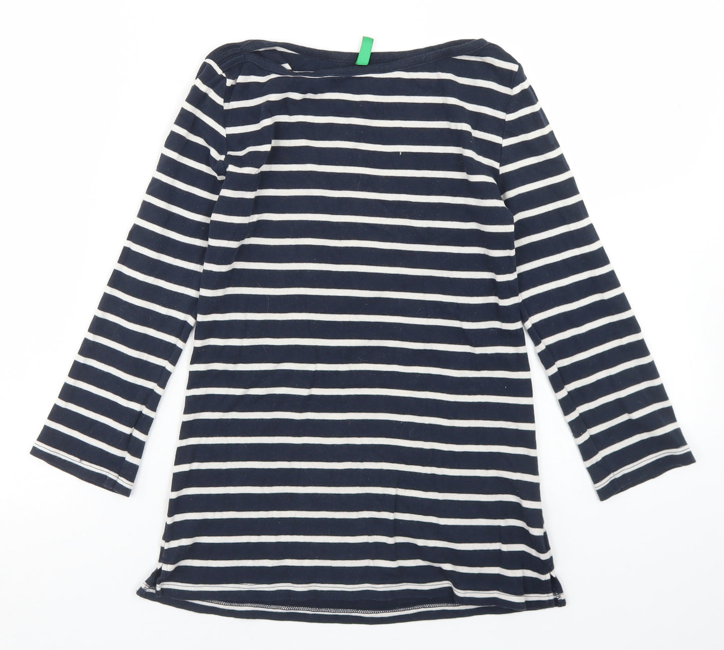 United Colors of Benetton Womens Blue Striped Cotton Basic T-Shirt Size XS Boat Neck