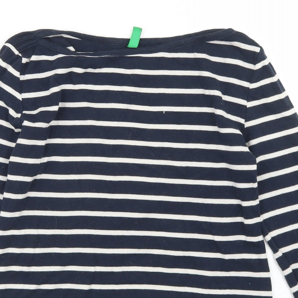 United Colors of Benetton Womens Blue Striped Cotton Basic T-Shirt Size XS Boat Neck