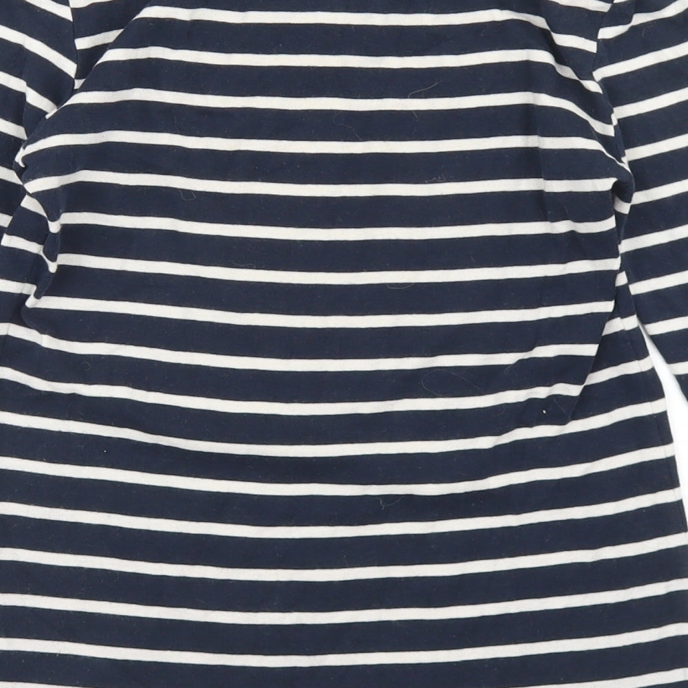 United Colors of Benetton Womens Blue Striped Cotton Basic T-Shirt Size XS Boat Neck