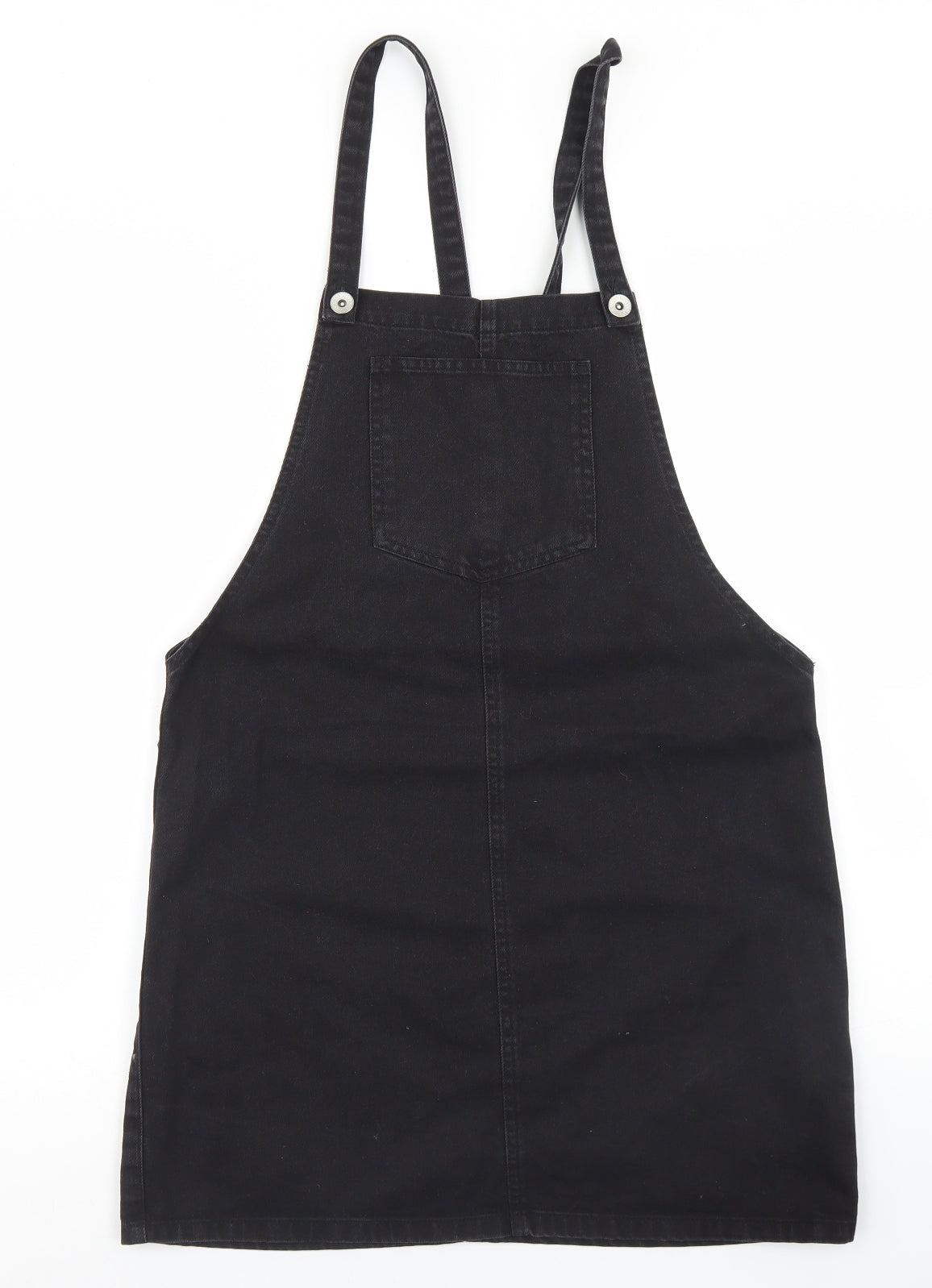 New Look Womens Black  Cotton Pinafore/Dungaree Dress  Size 10  Square Neck Button