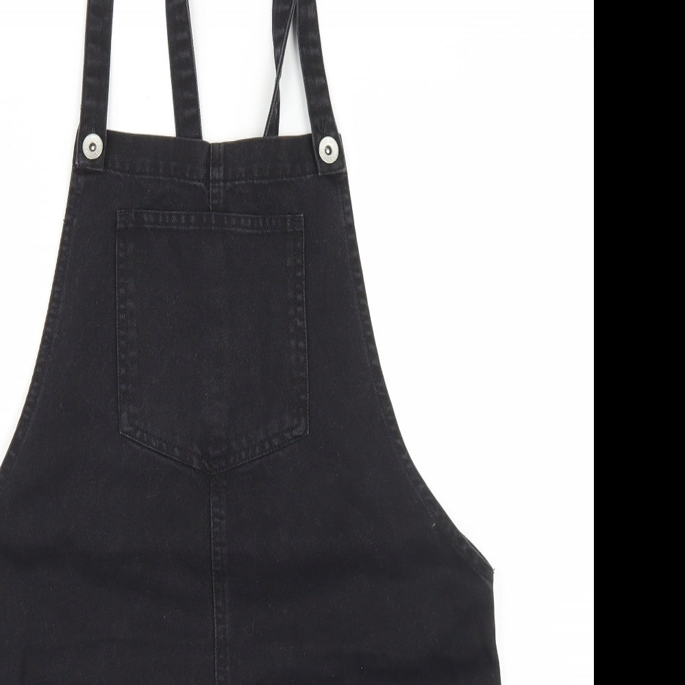 New Look Womens Black  Cotton Pinafore/Dungaree Dress  Size 10  Square Neck Button