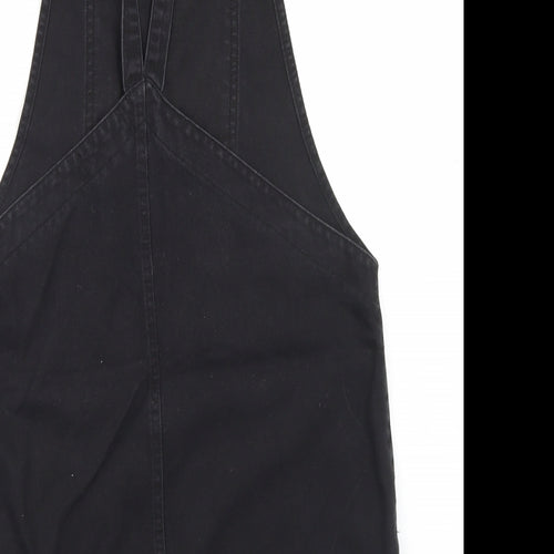 New Look Womens Black  Cotton Pinafore/Dungaree Dress  Size 10  Square Neck Button