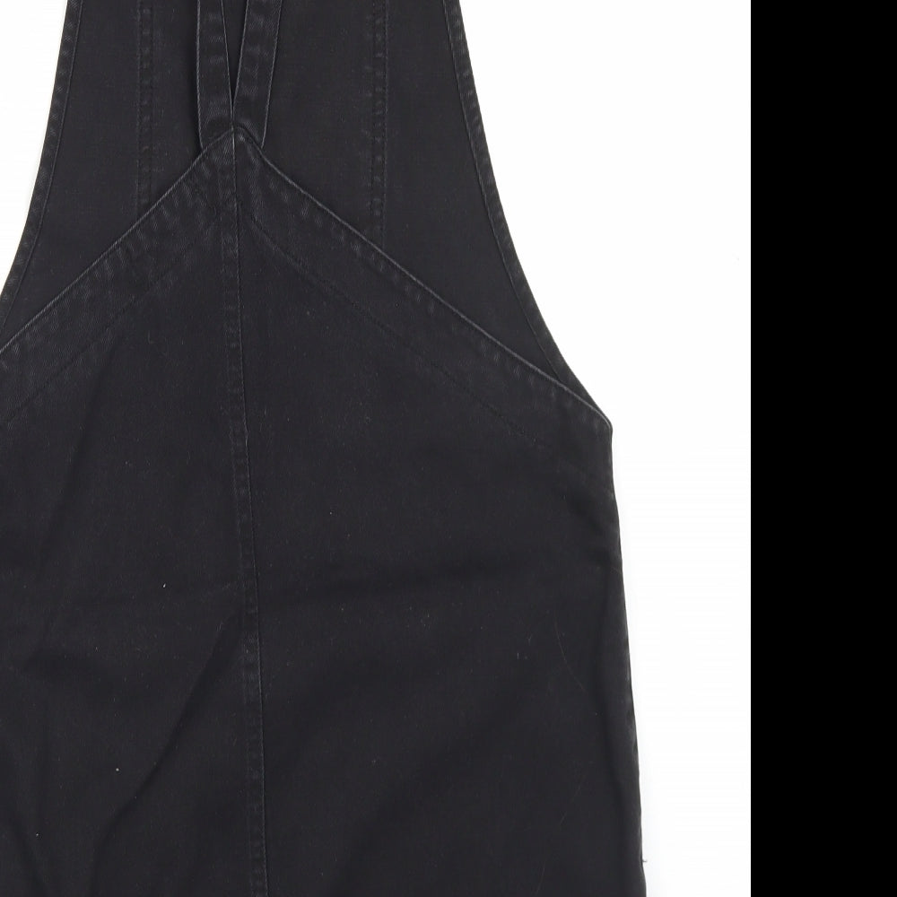 New Look Womens Black  Cotton Pinafore/Dungaree Dress  Size 10  Square Neck Button