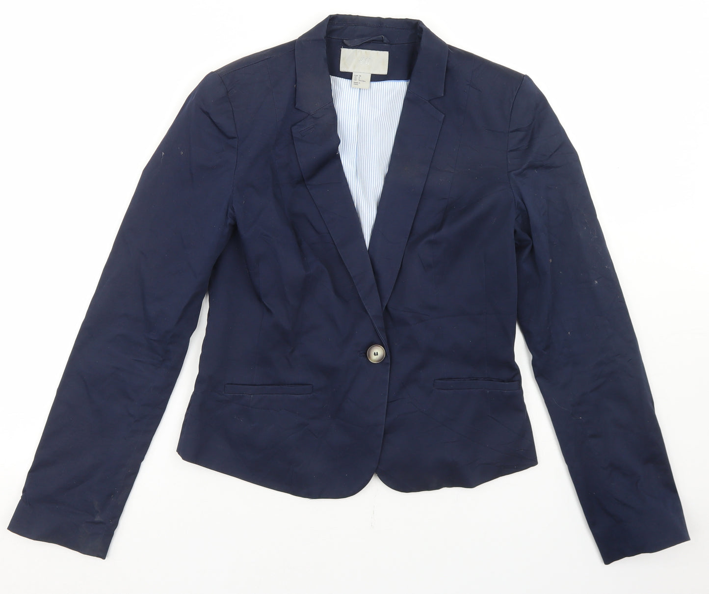 H&M Womens Blue  Cotton Jacket Blazer Size 10