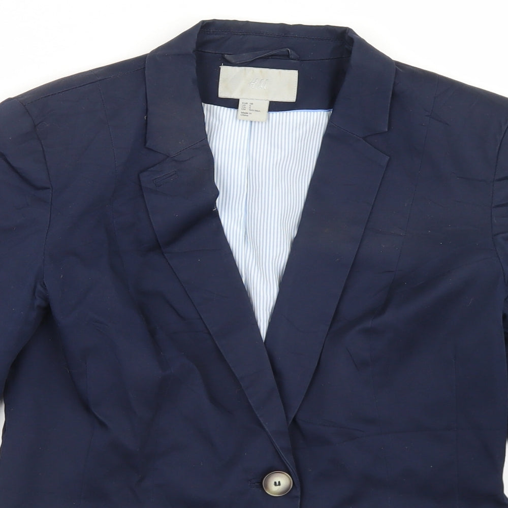 H&M Womens Blue  Cotton Jacket Blazer Size 10