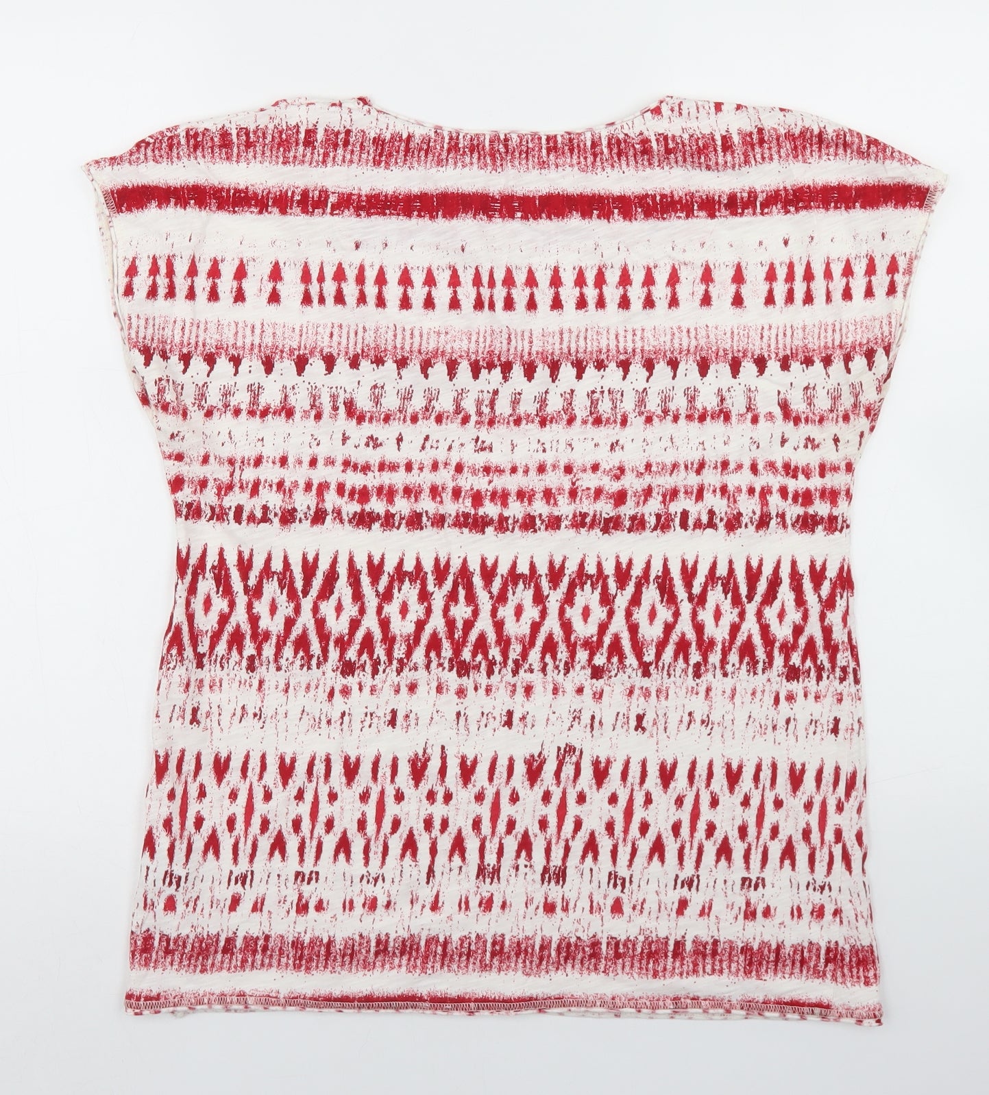 Indigo Womens Red Geometric Cotton Basic T-Shirt Size 12 Round Neck - Aztec Print