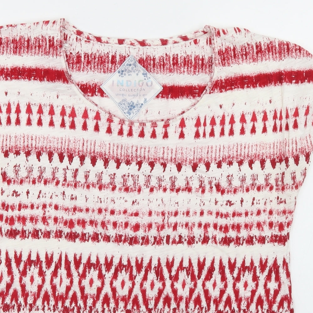 Indigo Womens Red Geometric Cotton Basic T-Shirt Size 12 Round Neck - Aztec Print