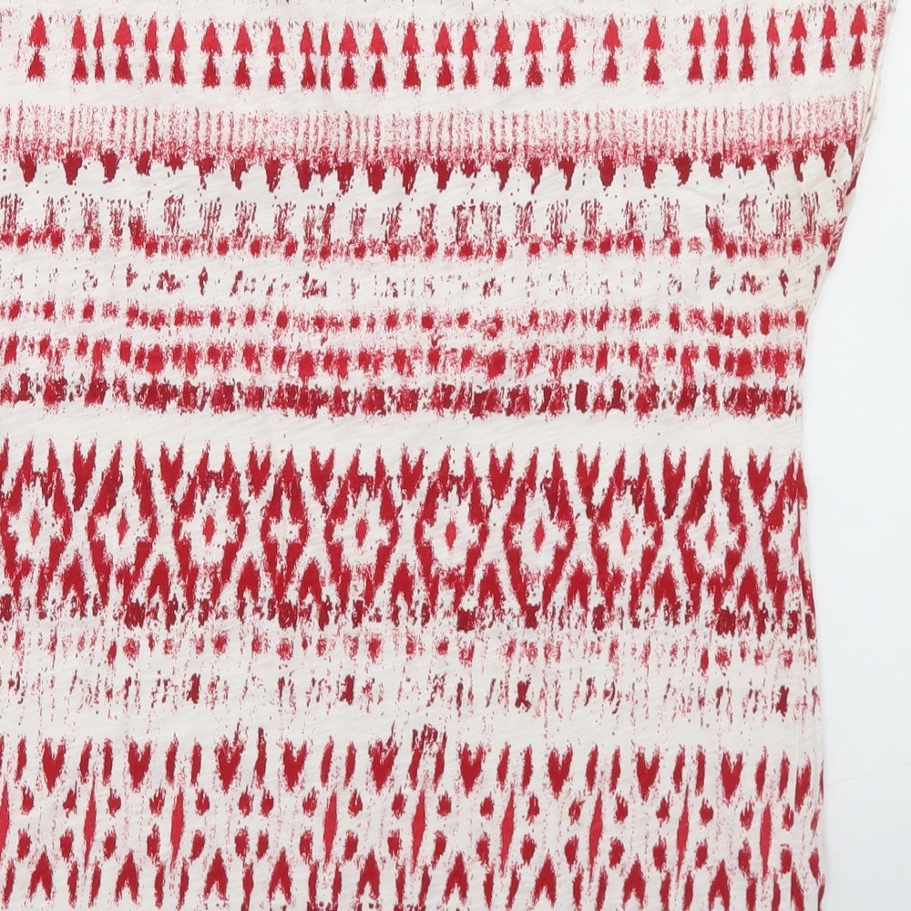 Indigo Womens Red Geometric Cotton Basic T-Shirt Size 12 Round Neck - Aztec Print
