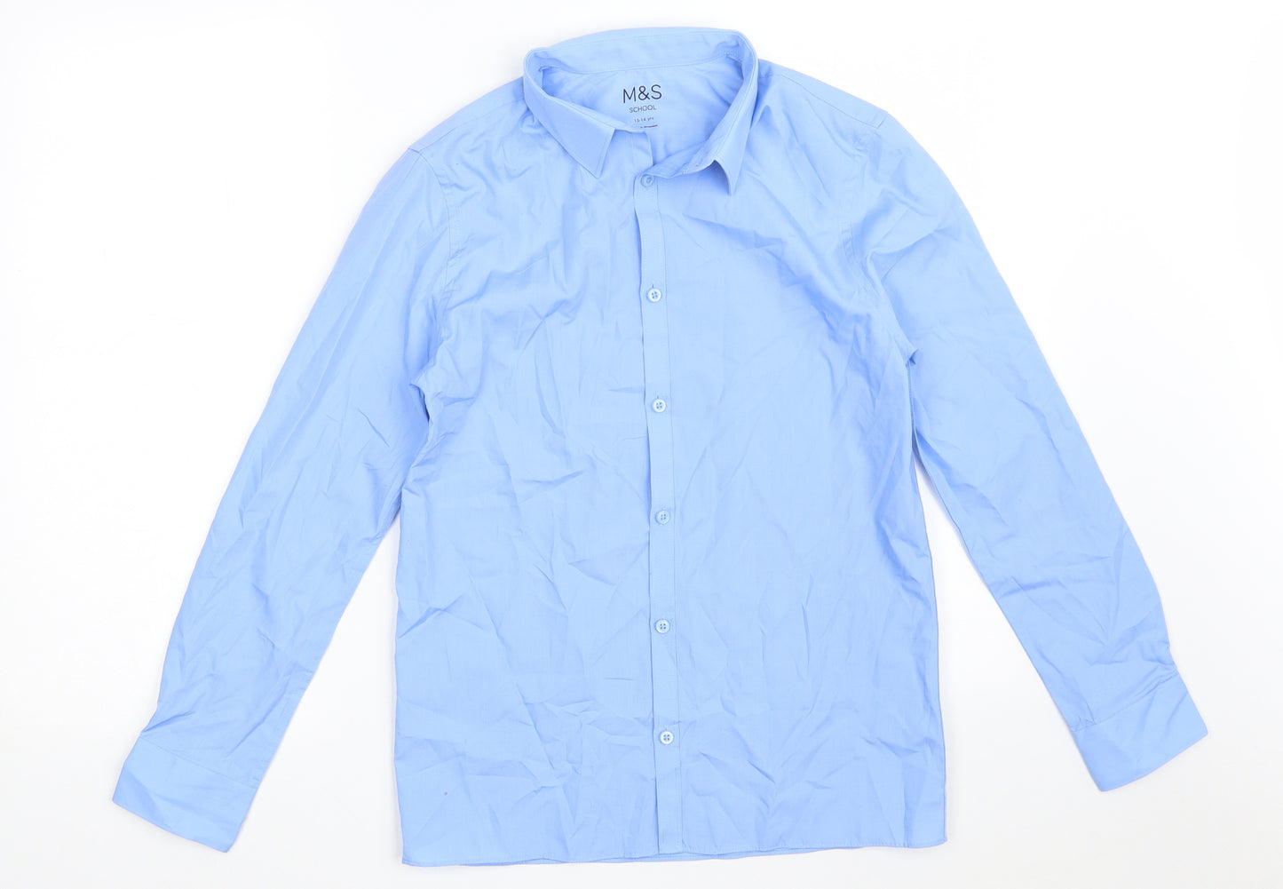 Marks and Spencer Boys Blue  Polyester Basic Button-Up Size 13-14 Years Collared Button - School Shirt