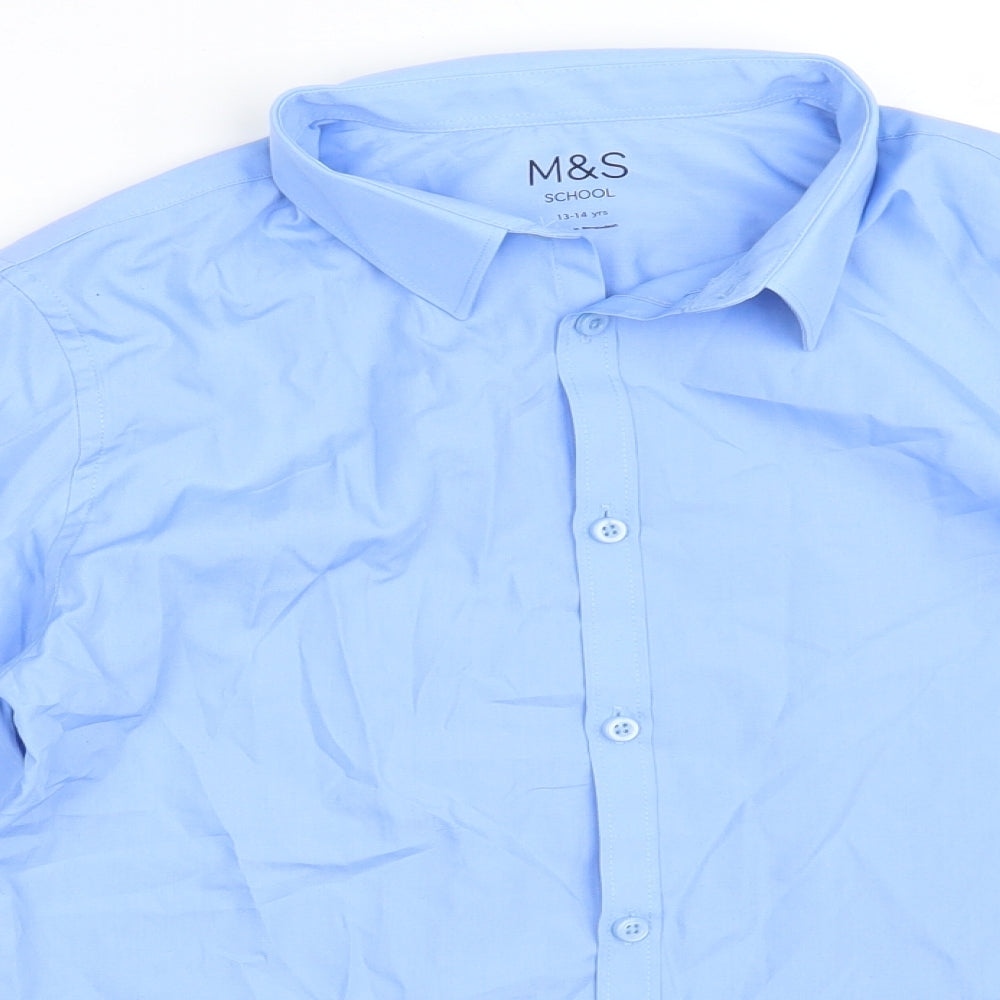 Marks and Spencer Boys Blue  Polyester Basic Button-Up Size 13-14 Years Collared Button - School Shirt