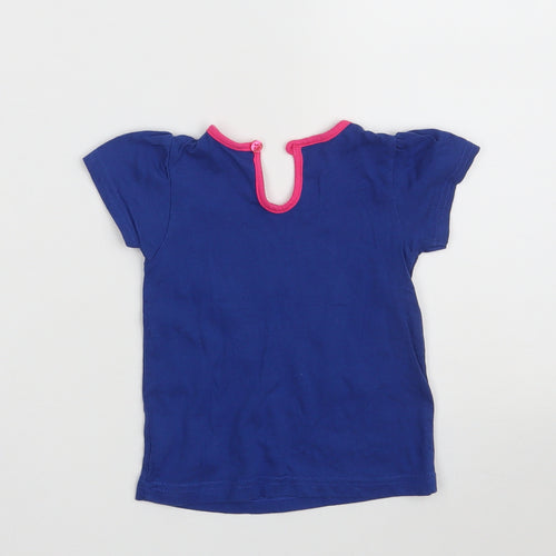 BHS Girls Blue  100% Cotton Pullover T-Shirt Size 12-18 Months Round Neck Button - Hello Kitty