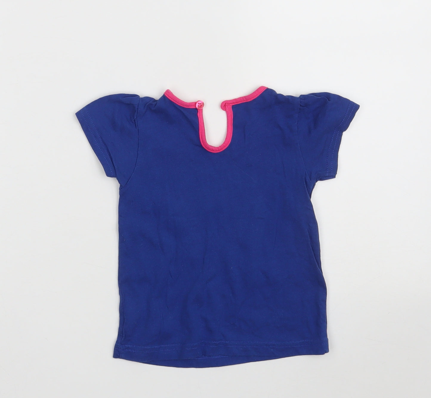 BHS Girls Blue  100% Cotton Pullover T-Shirt Size 12-18 Months Round Neck Button - Hello Kitty