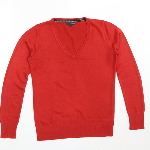 NEXT Womens Red V-Neck  Acrylic Pullover Jumper Size 8