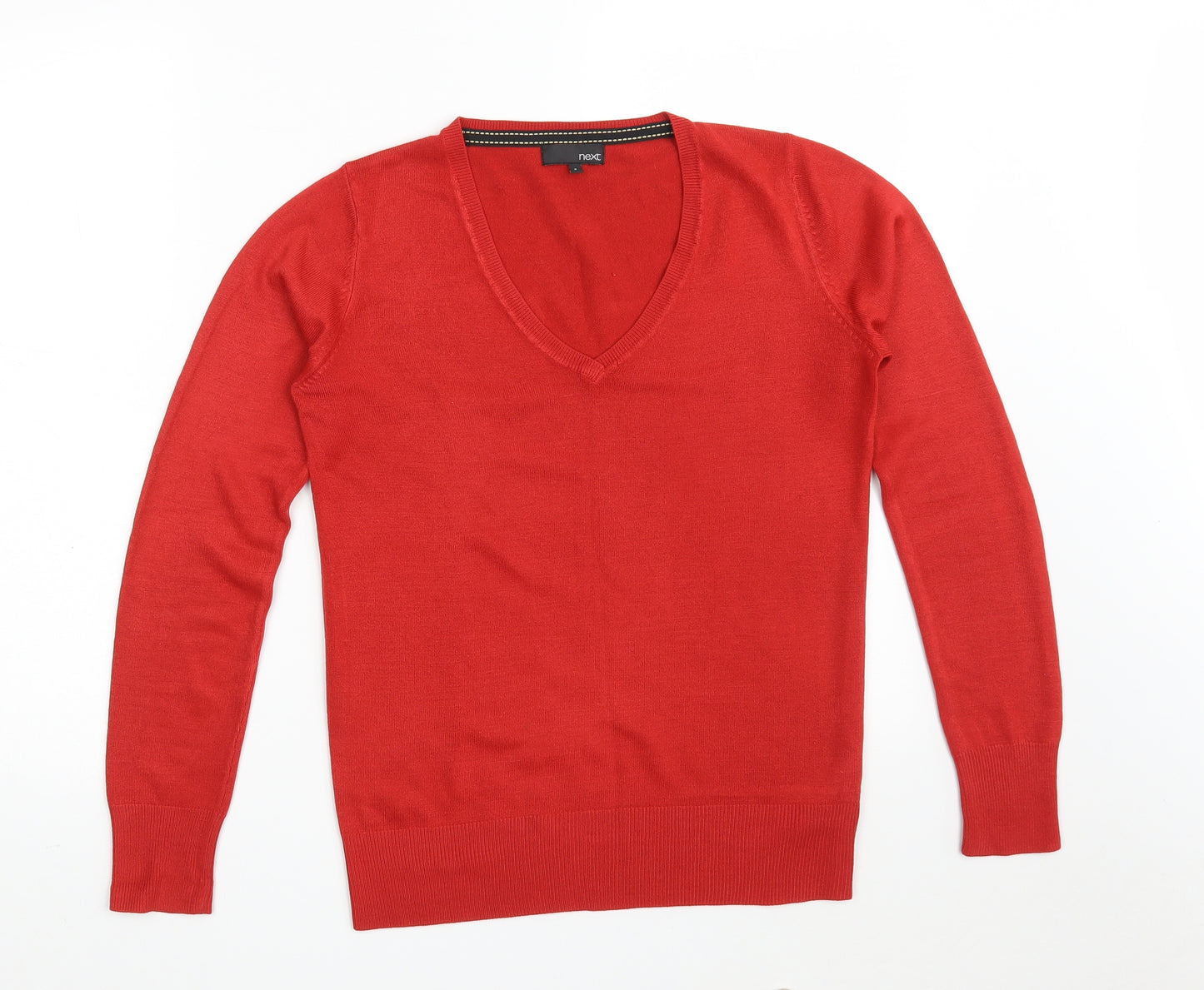 NEXT Womens Red V-Neck  Acrylic Pullover Jumper Size 8