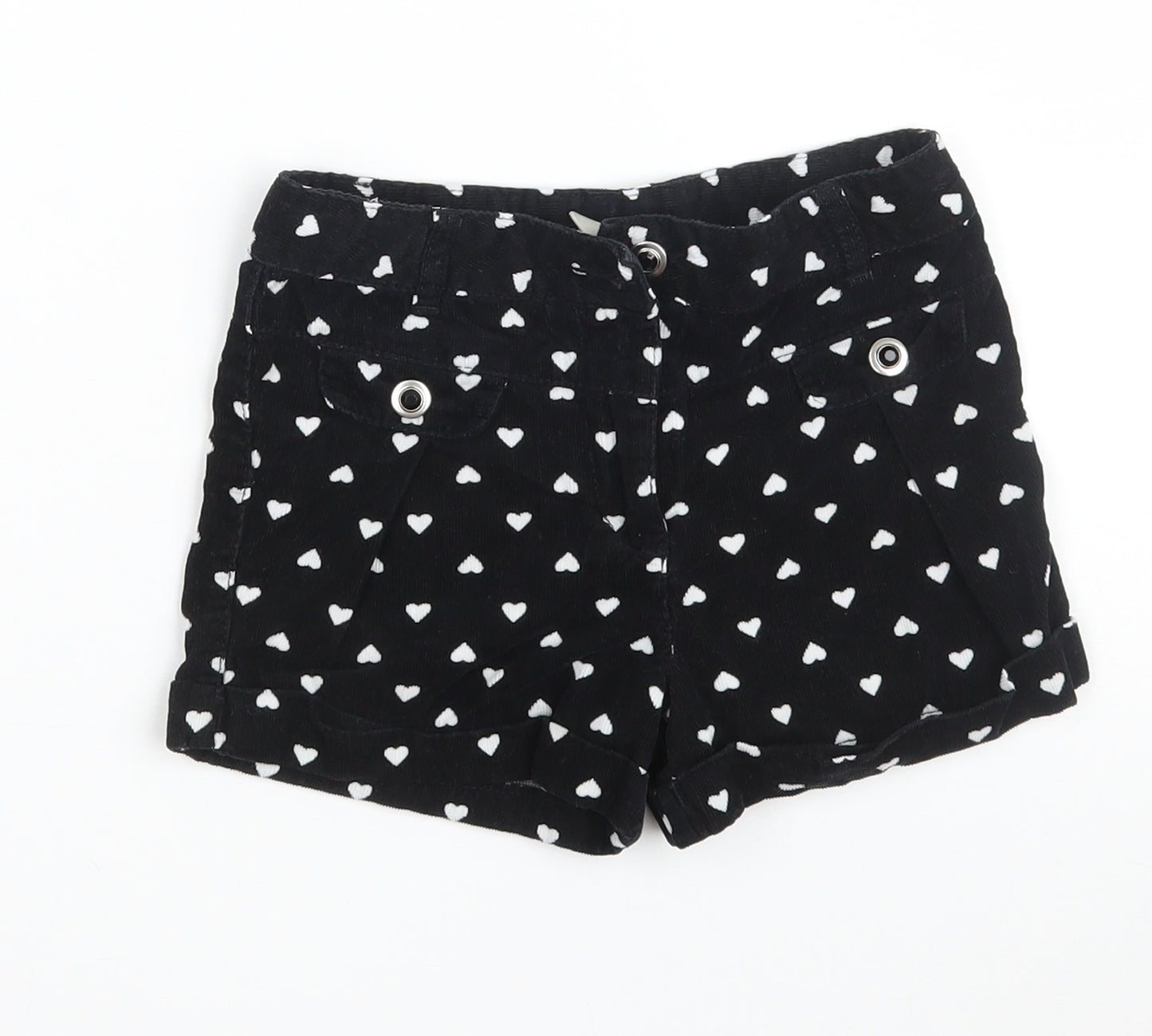 TU Girls Black  100% Cotton Hot Pants Shorts   Slim Zip - Heart