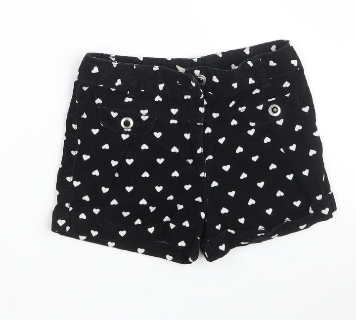 TU Girls Black  100% Cotton Hot Pants Shorts   Slim Zip - Heart