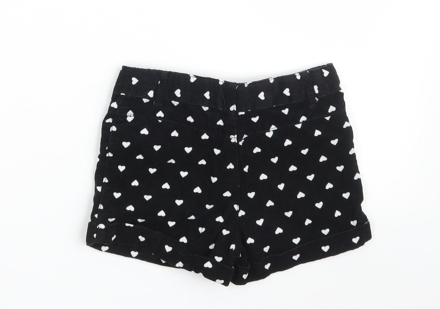 TU Girls Black  100% Cotton Hot Pants Shorts   Slim Zip - Heart