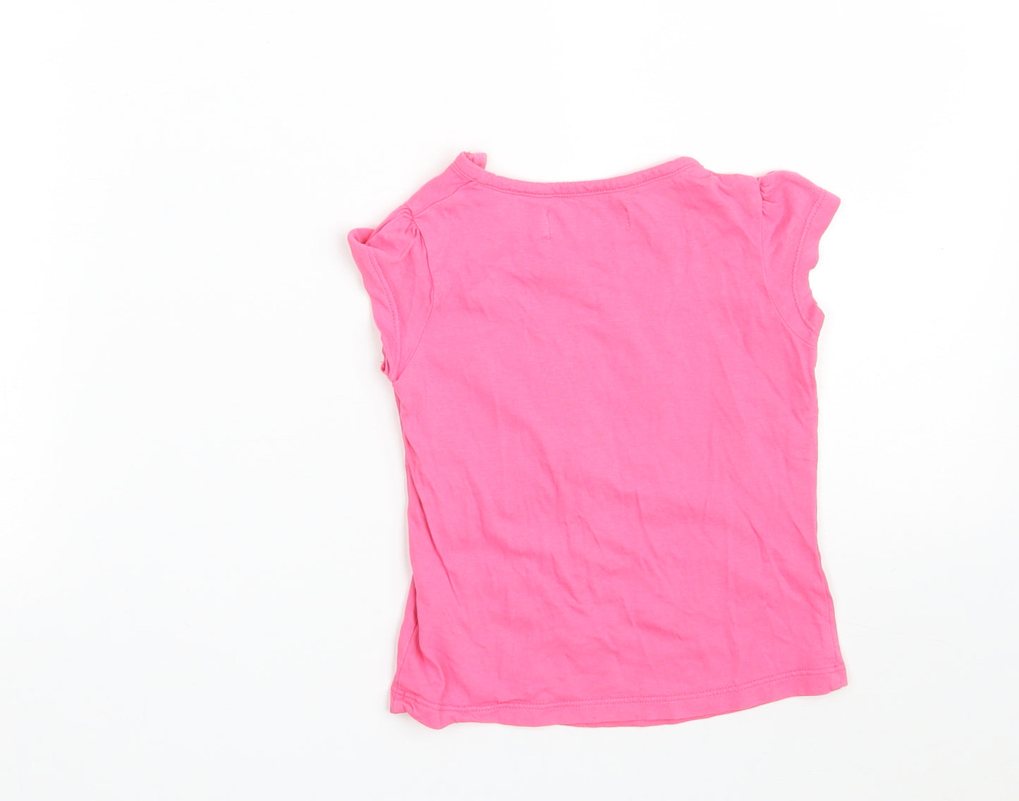 Marks and Spencer Girls Pink  100% Cotton Basic T-Shirt Size 18-24 Months Round Neck Button