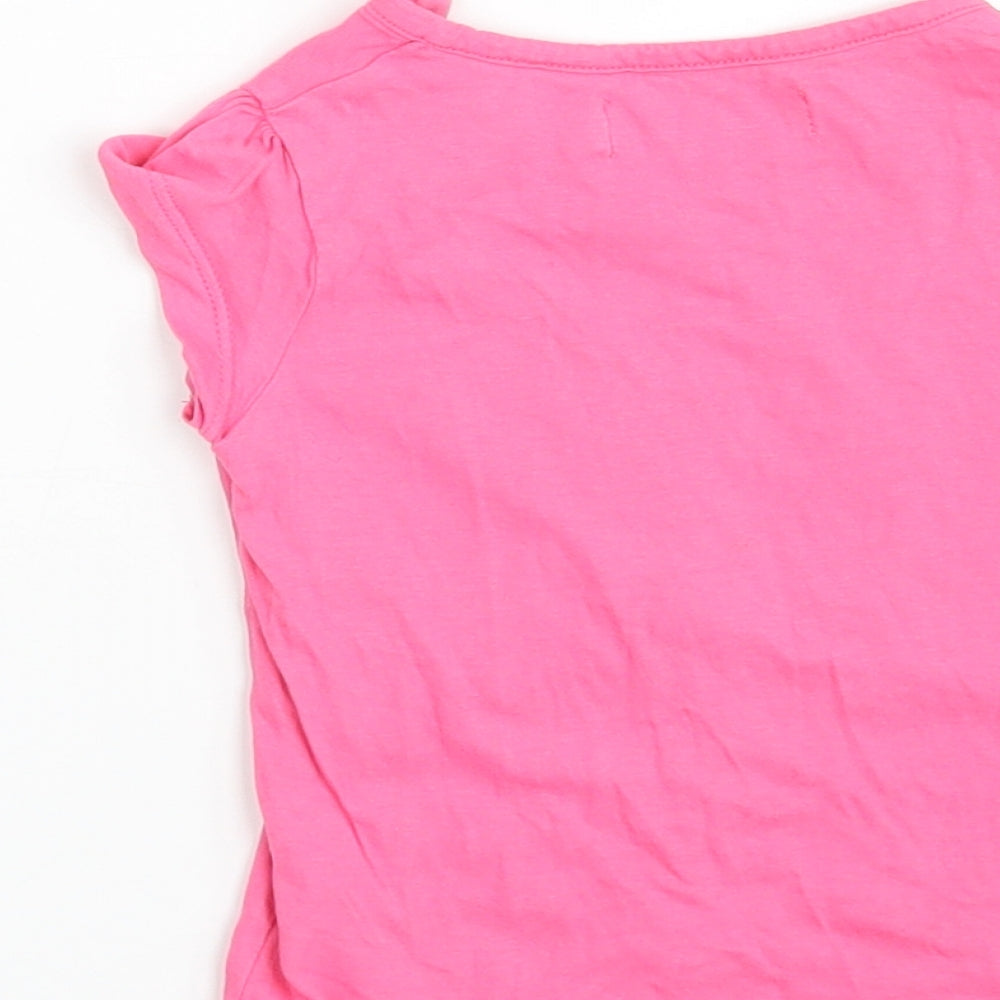 Marks and Spencer Girls Pink  100% Cotton Basic T-Shirt Size 18-24 Months Round Neck Button