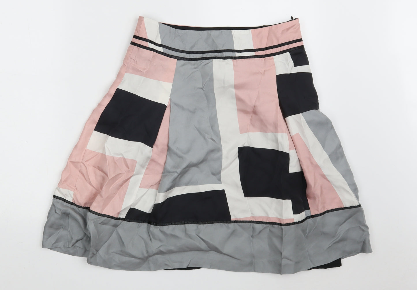 Oasis Womens Multicoloured Geometric Silk A-Line Skirt Size 8   Zip
