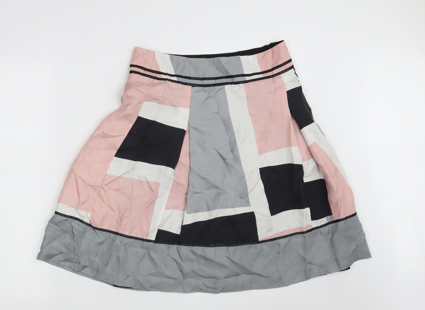 Oasis Womens Multicoloured Geometric Silk A-Line Skirt Size 8   Zip